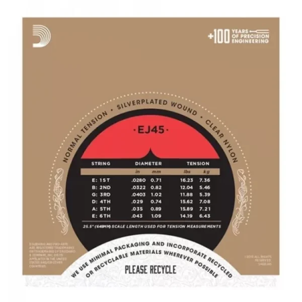 DADDARIO EJ45  Pro Arte Cuerdas de Nailon para Guitarra Clásica Tensión Normal