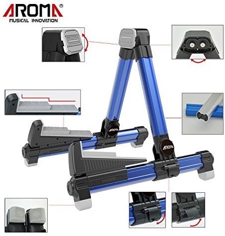 AROMA AGS-8 - Soporte universal para guitarra, ajustable, plegable, color azul