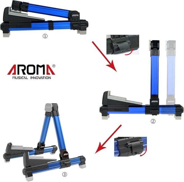 AROMA AGS-8 - Soporte universal para guitarra, ajustable, plegable, color azul