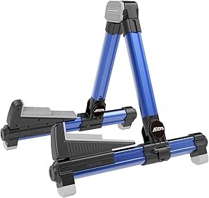 AROMA AGS-8 - Soporte universal para guitarra, ajustable, plegable, color azul