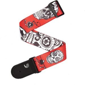 D'Addario P20W1414 Correa de guitarra Sugar Skulls, Rojo