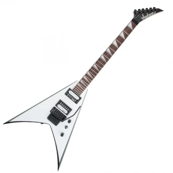 Guitarra eléctrica Serie JS King V JS32 blanca con biseles negros