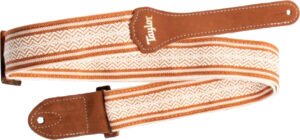 Correa strap de cuero jacquard para guitarra academy blanca y marron