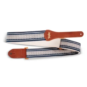 Correa strap de cuero jacquard para guitarra academy blanca y azul
