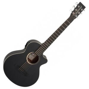 Guitarra acústica de viaje Tanglewood TB2CE Blackbird, acabado negro satinado Smokestack.